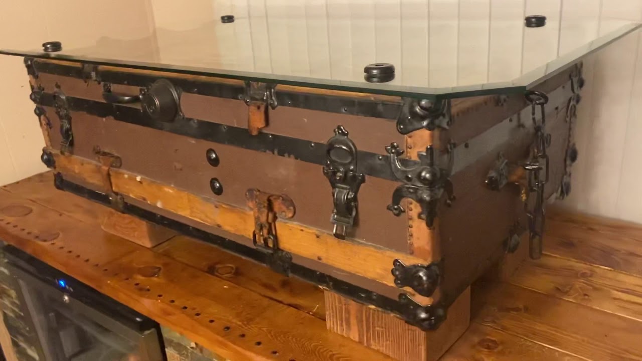 DIY!! Coffee table gun safe-Made from a late 1800’s travel chest!!
