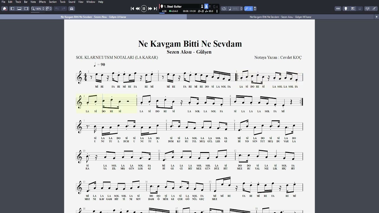 Ne Kavgam Bitti Ne Sevdam   Sezen Aksu   Gülşen NOTA SOLFEJ