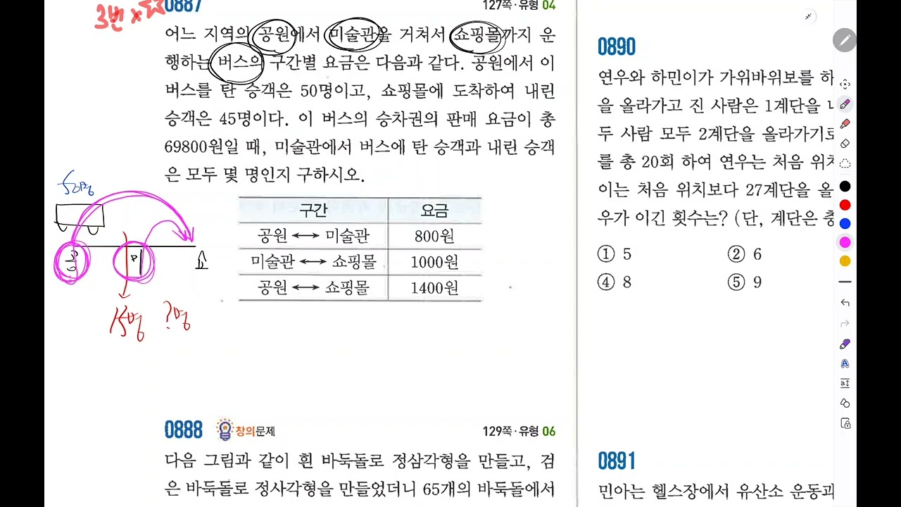 중2학년1학기 8단원 연립일차방정식의 활용(5) c스텝 886,887