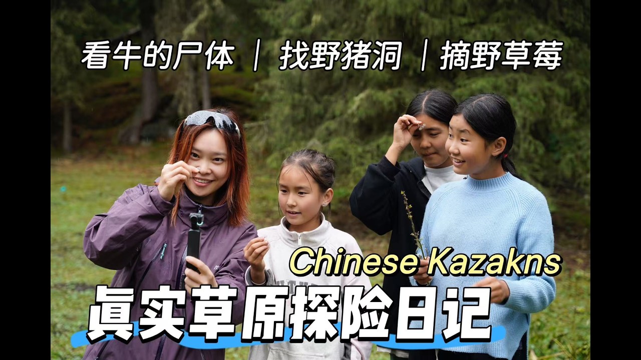 在中國最西北的牧場裡，哈薩克小朋友帶我玩了一天！去山裡看被熊吃掉的牛的屍體，尋找野豬洞，摘野草莓，玩狼人殺，逛草原商店~Kazakh children's grassland adventure