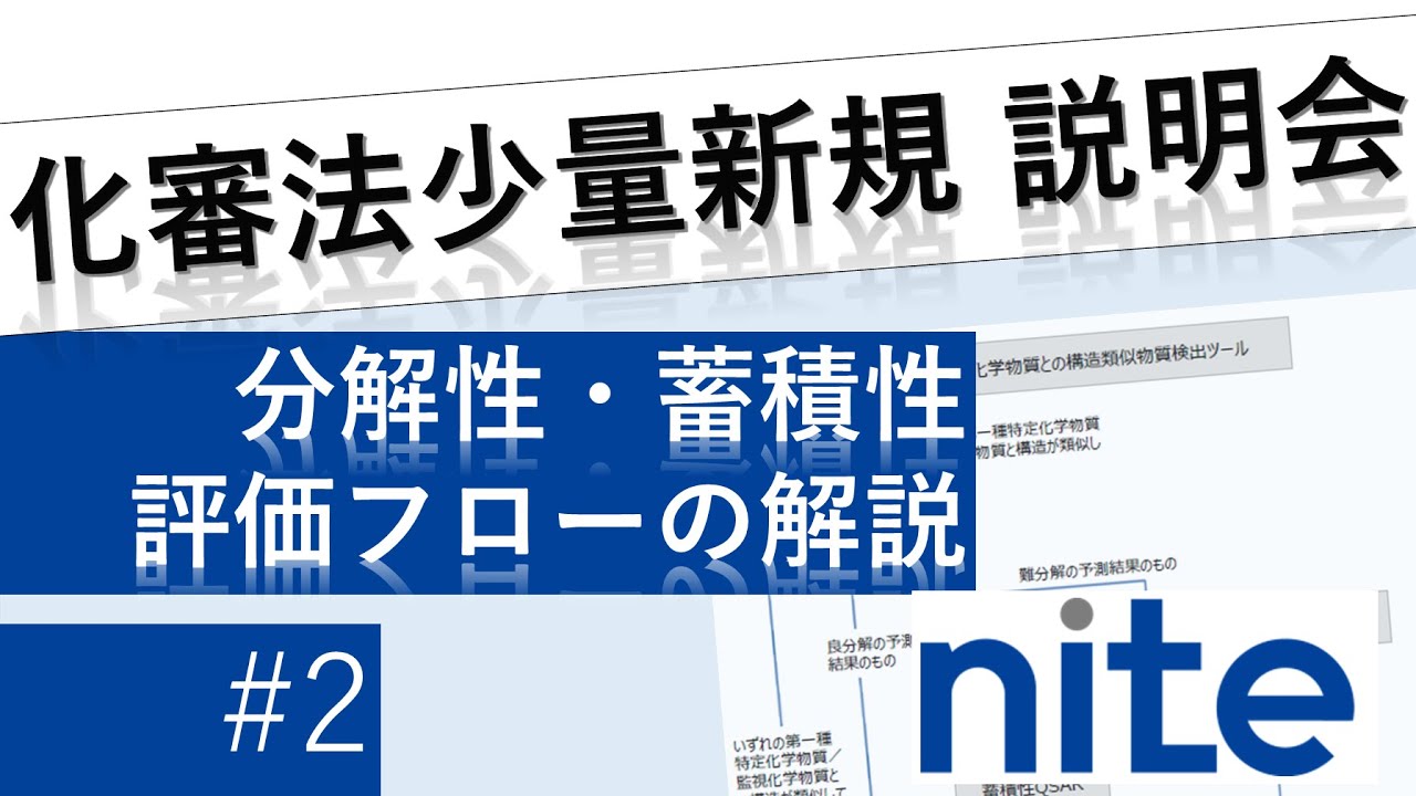 【NITE化学物質管理】化審法少量新規　説明会♯2　「少量新規化学物質における分解性及び蓄積性評価フローついて（解説）」の概要