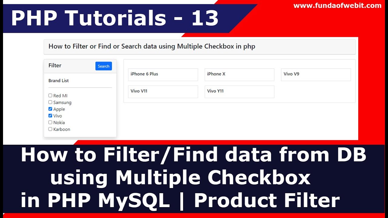 How to filter/find data from DB using Multiple Checkbox in PHP MySQL | Product Filter | PHP Tuts -13