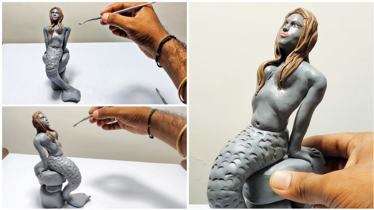 How to make a clay Mermaid, clay art, clay modelling - DIY tutorial