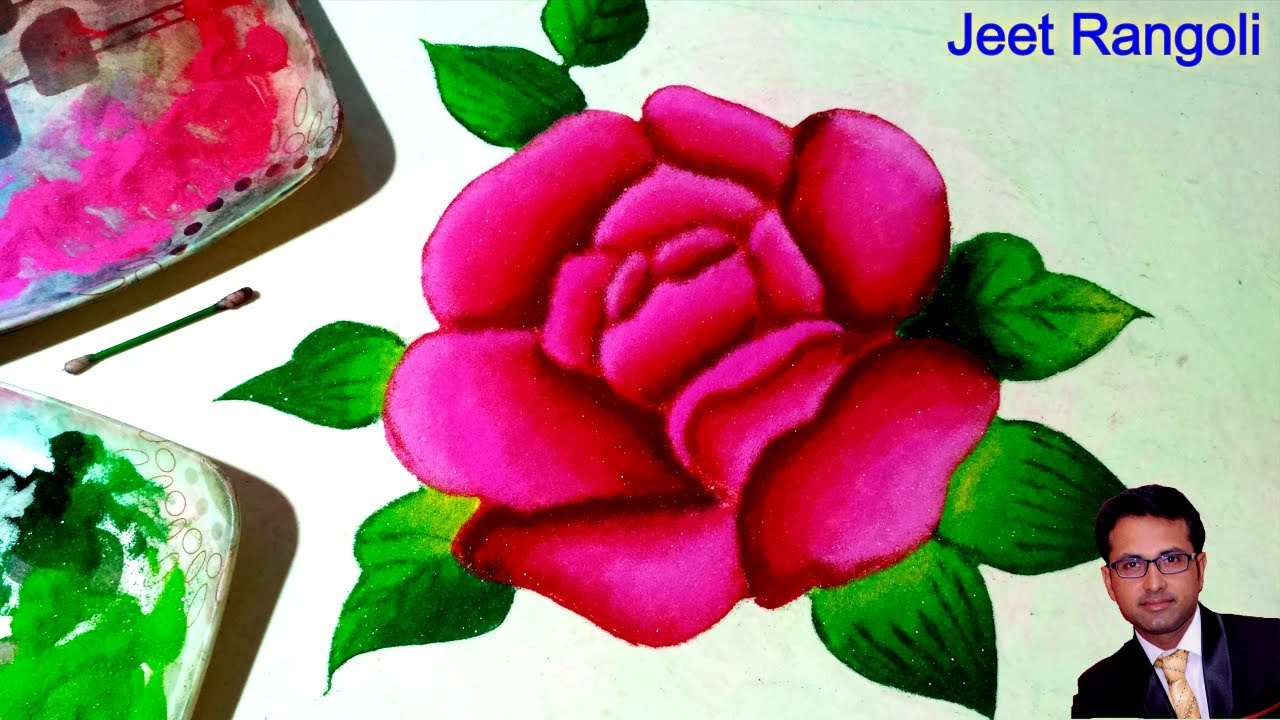 How to blend rangoli properly?  Beautiful Rose flower  rangoli step by step.