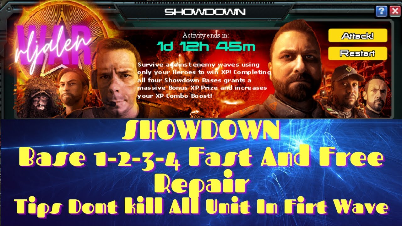 War commander SHOWDOWN Base 1-2-3-4 Fast And Free Repair Tips Dont kill All Unit In first Wave.