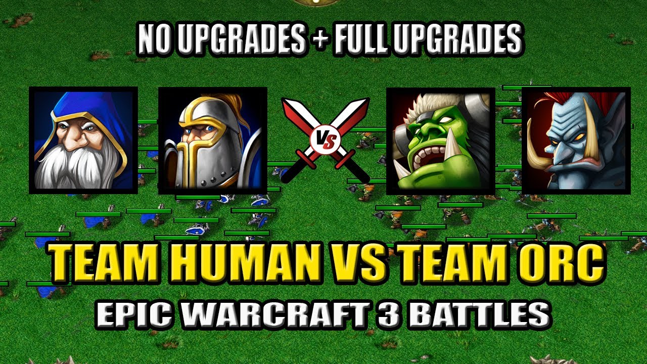 Footman/Rifleman vs Grunt/Troll Headhunter (No Upgrades + Full Upgrades) - Warcraft 3