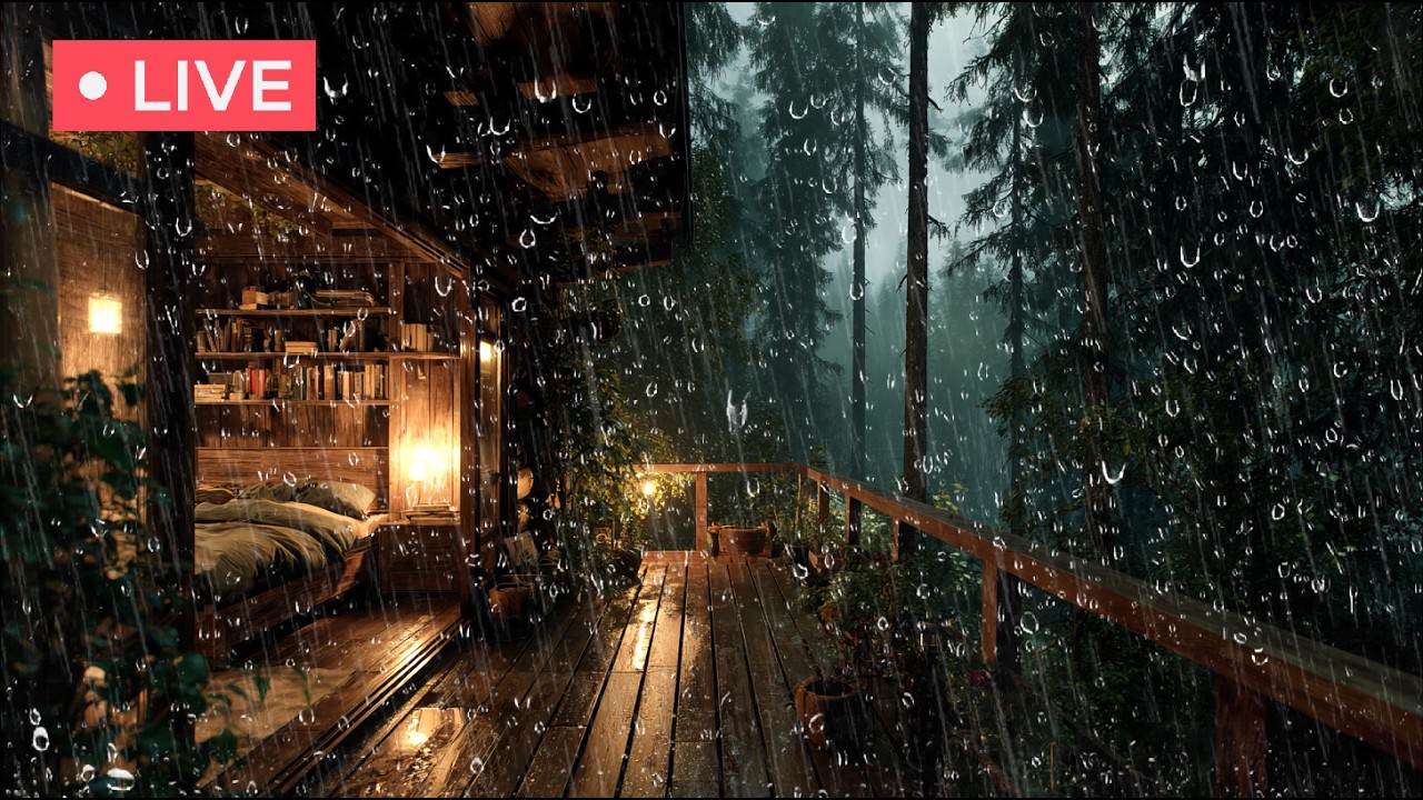 🔴 Live | Rainy Night at the Forest Cabin | Natural White Noise for Rest