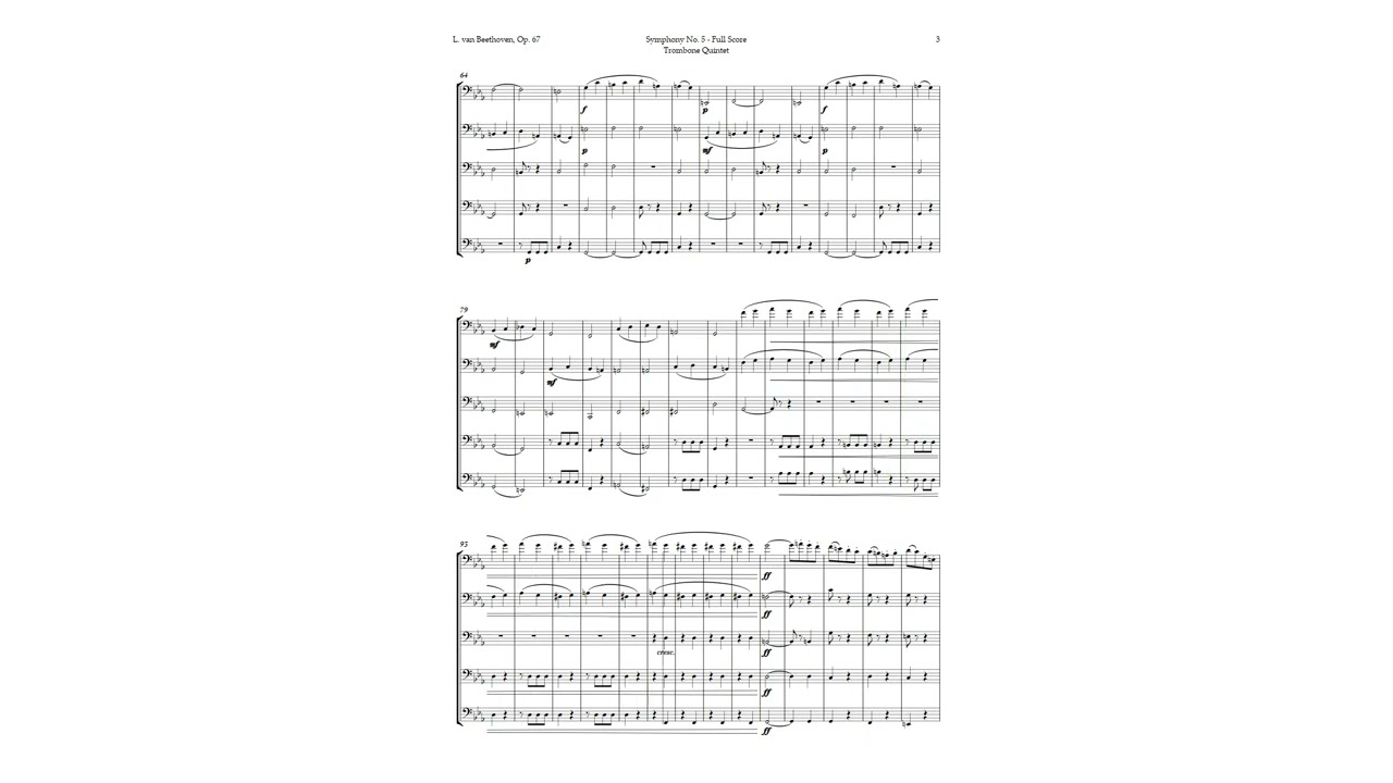 Symphony No. 5 by Beethoven for Trombone Quintet | SHEET MUSIC