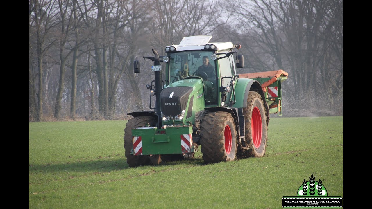 Dünger streuen mit Fendt 824 Vario und Amazone ZA-M 3001