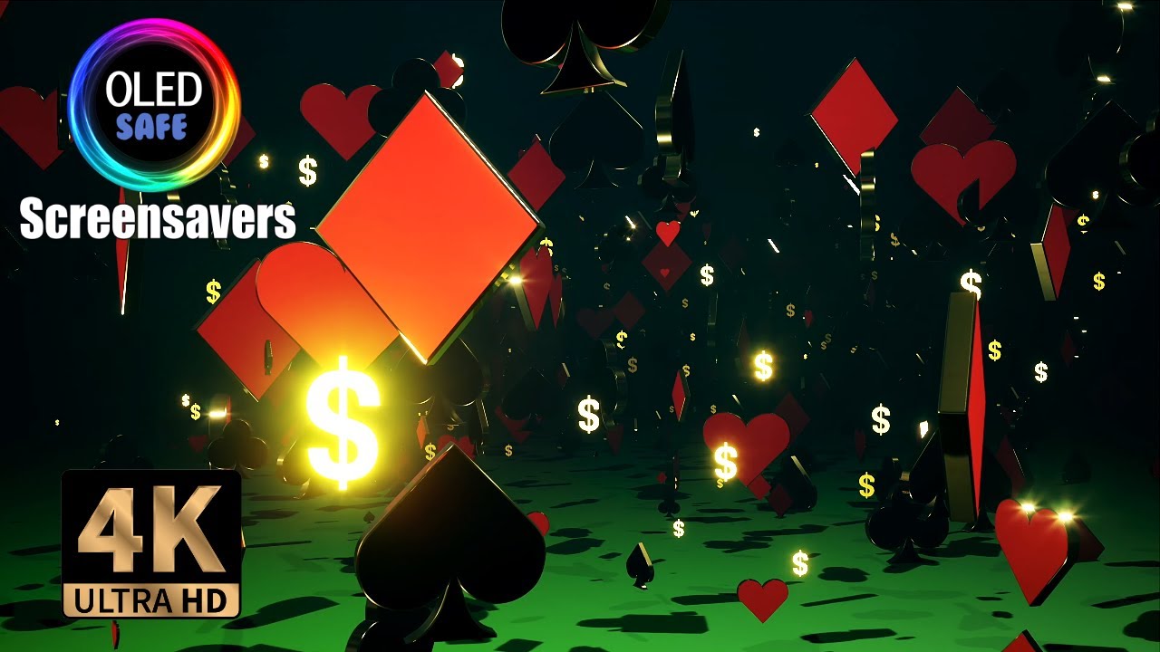 Casino Cards Symbols Screensaver (No Sound) - 10 Hours - 4K - OLED Safe
