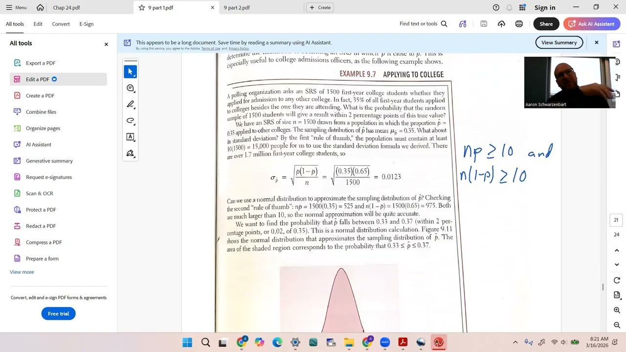Stats 9.2-9.3 Sample Means and Proportions