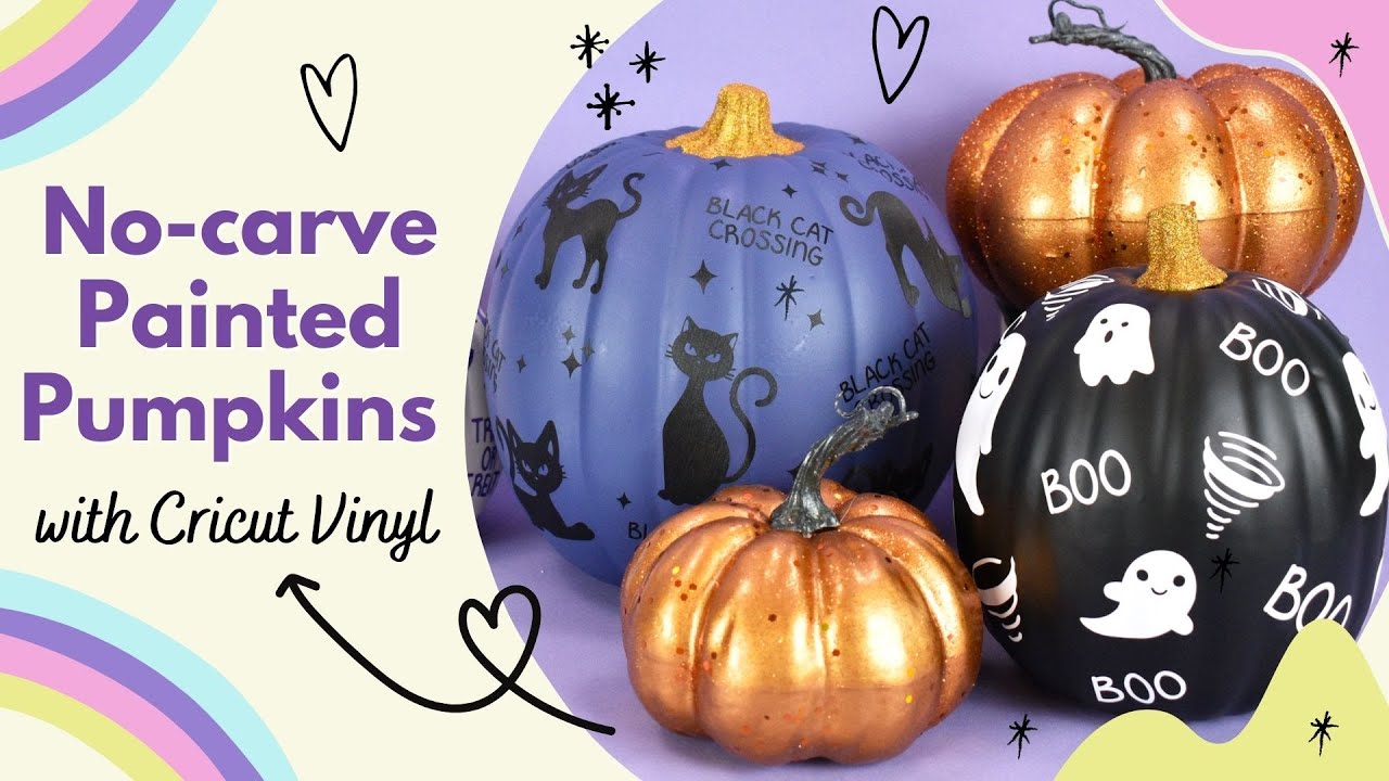 No-Carve Halloween Faux Painted Pumpkins with Vinyl - #Cricut Crafts | Abbi Kirsten Collections