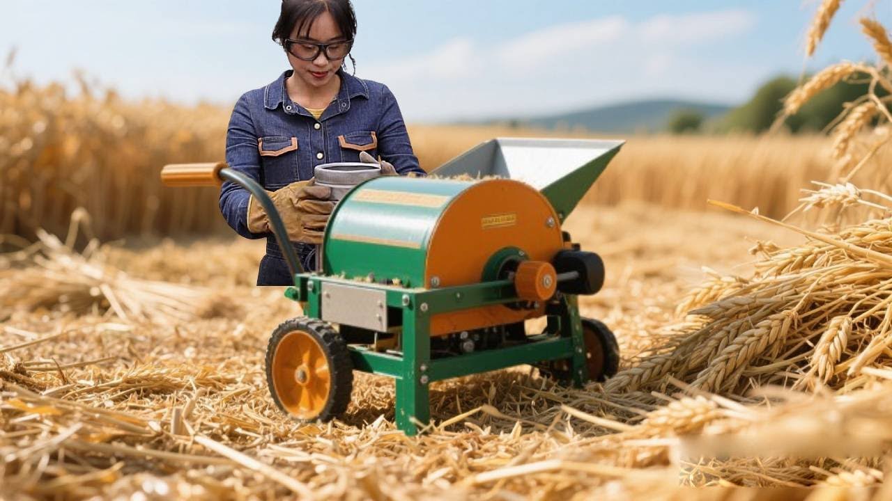 The talented woman made a machine for harvesting grain！