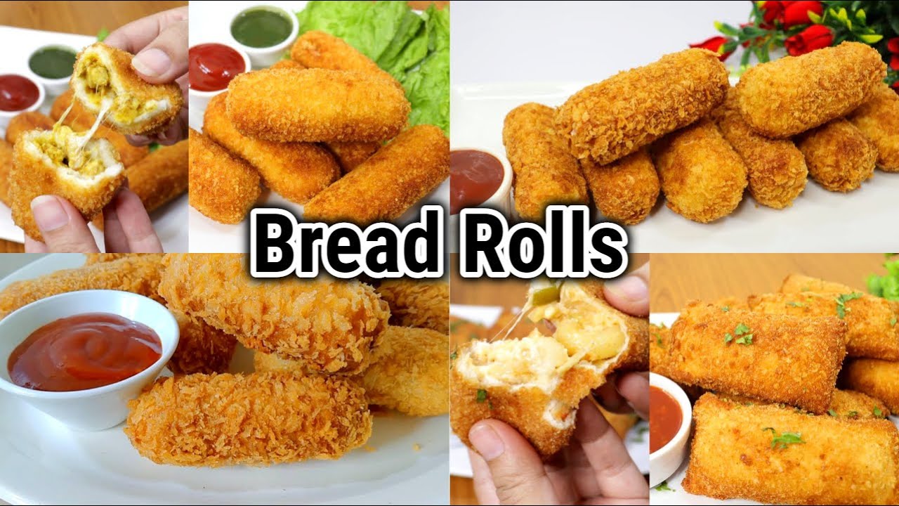 4 Delicious Bread Roll Recipes | Chicken Cheese Bread Roll | Macaroni Bread Roll | Tikka Bread Roll