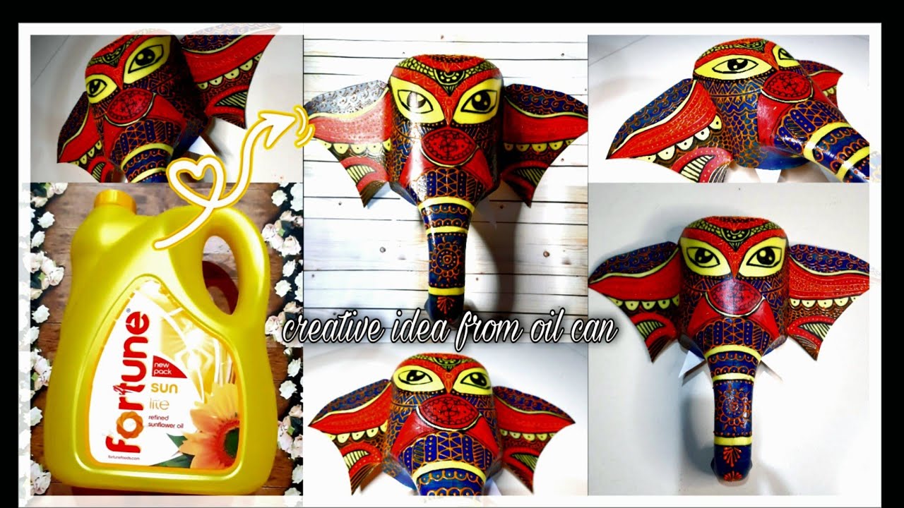 Oil can craft idea | oil container craft | Ganesha mask making from oil container | elephant mask