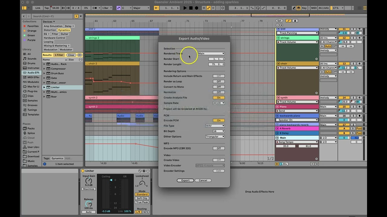 Exporting an audio file from Ableton Live 12