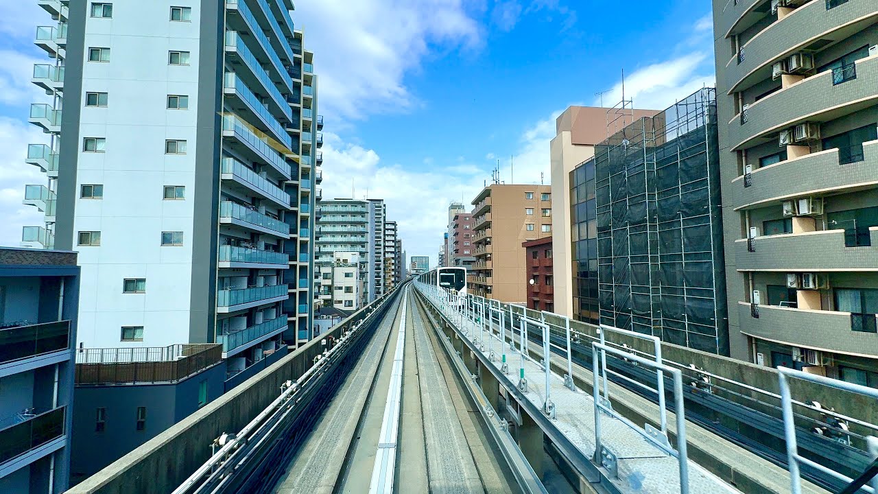 Toneri Liner Driverless Automatic train journey.  Tokyo, Japan. 