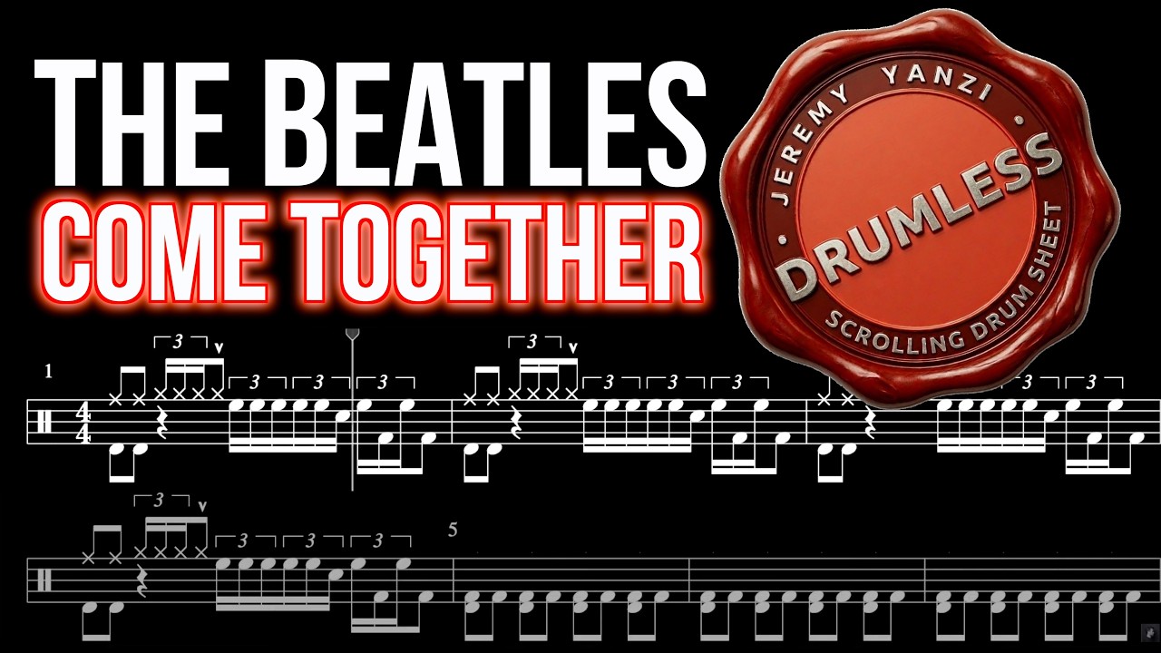 The Beatles - Come Together - Drumless (with scrolling drum score)