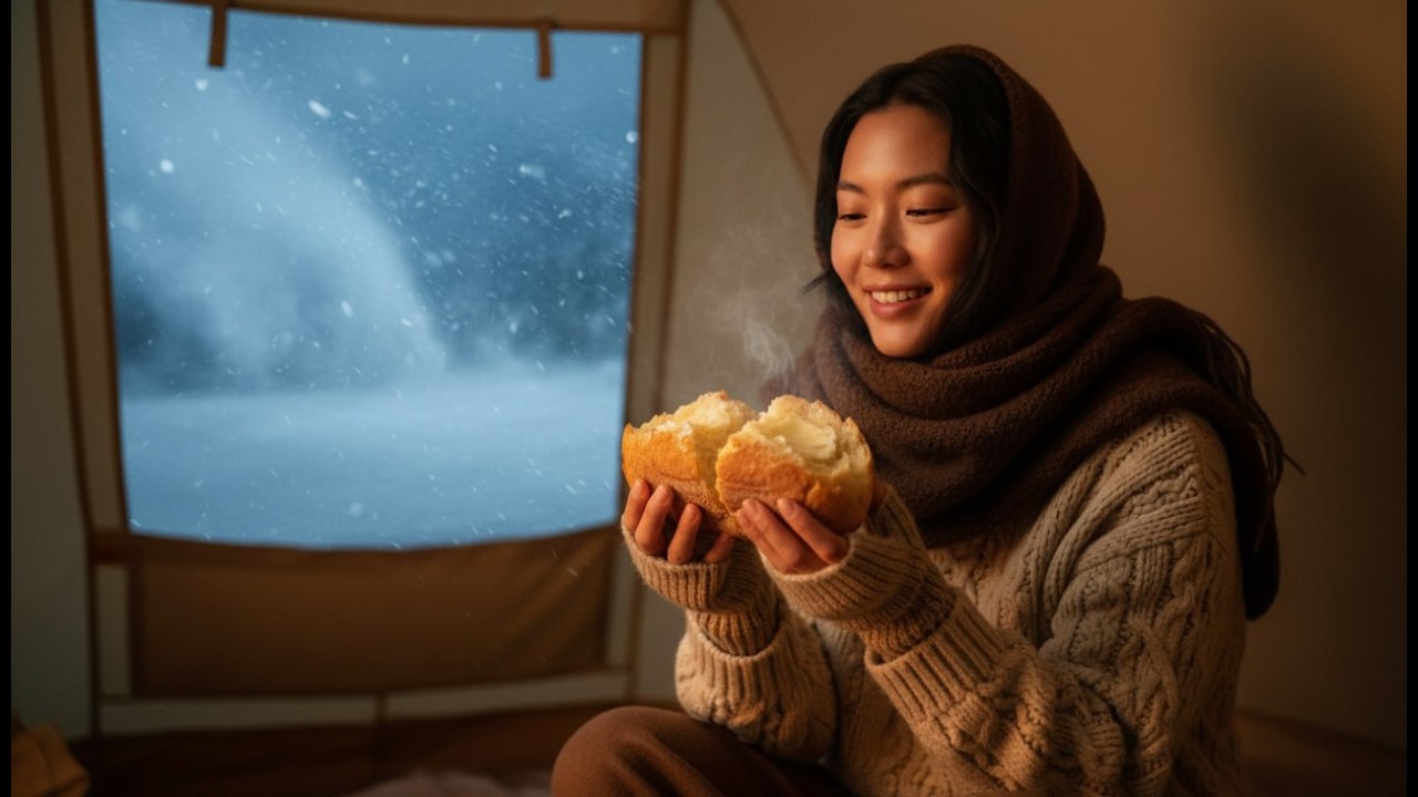 Solo Winter Camping in a Heavy Snowstorm ❄️ Baking Fresh Bread in a Tent
