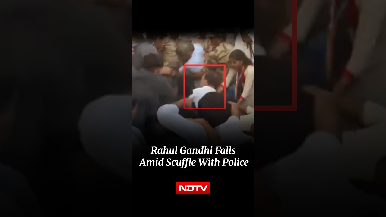 INDIA Bloc Protest: Rahul Gandhi Falls Amid Scuffle With Police In Delhi