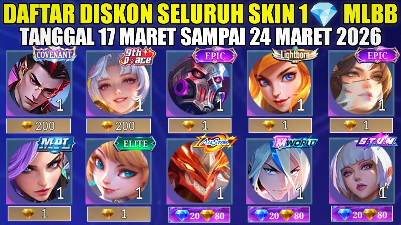 DAFTAR DISKON SELURUH SKIN 1💎 MOBILE LEGENDS 17 MARET 2026! BELI SKIN & RECALL PAKAI PROMO DIAMOND