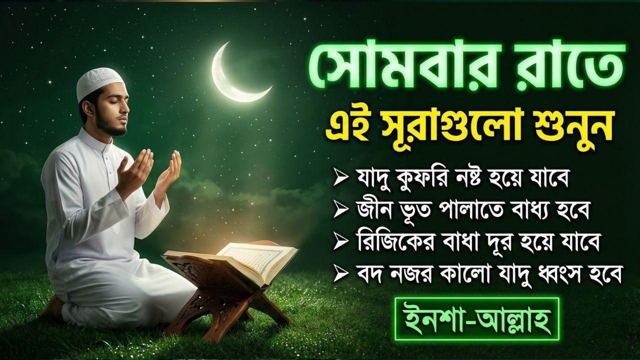 সোমবার রাতে এই সূরাগুলো শুনুন - জীন, ভুত, রোগ, দুশ্চিন্তা এবং মনের আশাপুর্ণ হবে ইনশা-আল্লাহ