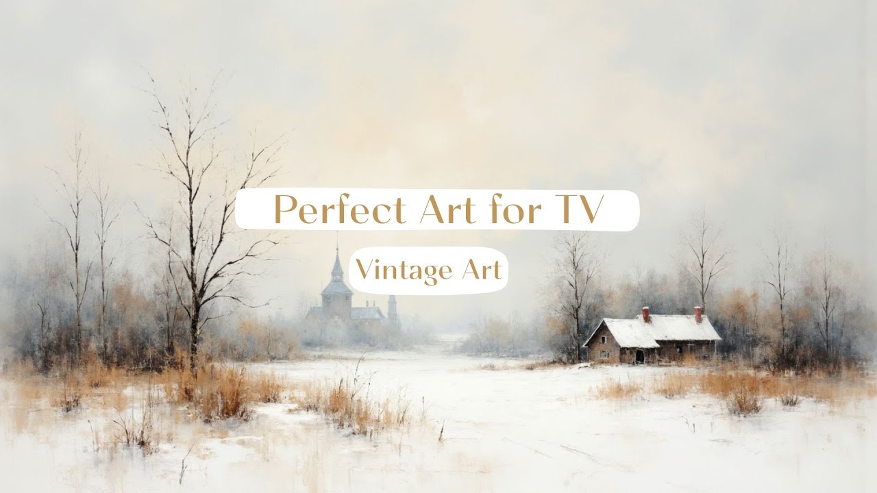 Winter Landscape Painting, Vintage Art for your TV, Vintage Watercolor | Framed TV Art Screensaver
