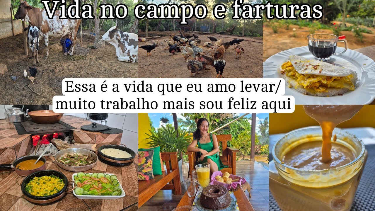 Amanhecer na roça/ rotina com os animais/ café da manhã/ doce de leite / almoço e rotina no lar
