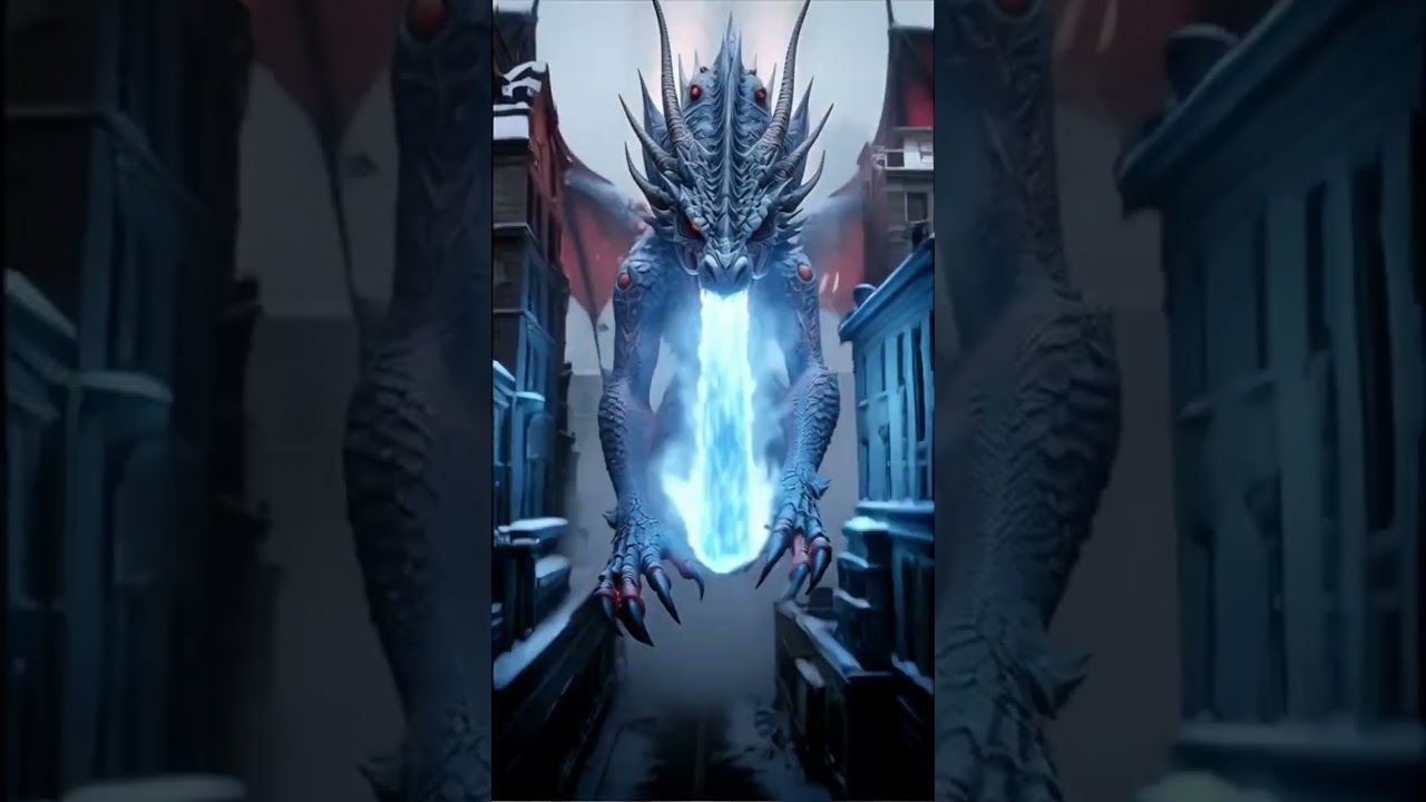 Winter Dragon City #aihorror #aiart #winter #dragon #cityhorror #ice