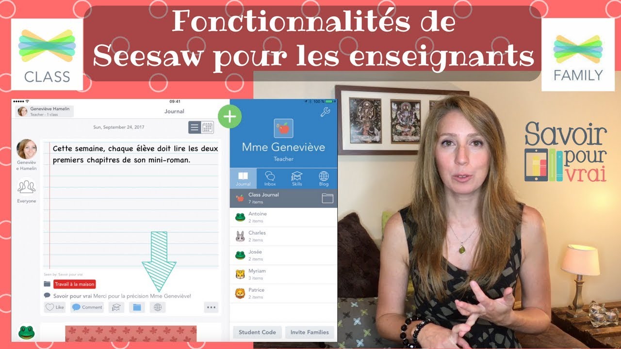Fonctionnalités de l'application Seesaw pour les enseignants