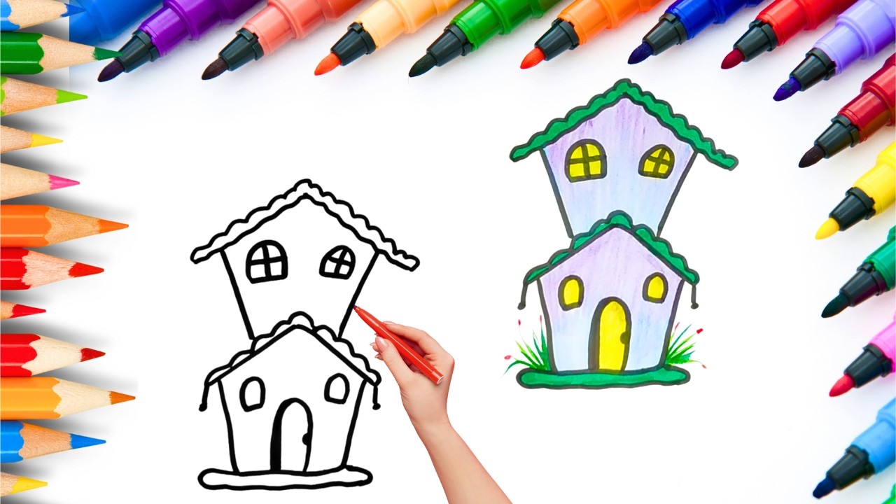 How To Draw cute House Drawing, Painting & Coloring For Kids and Toddlers_🌈🎨