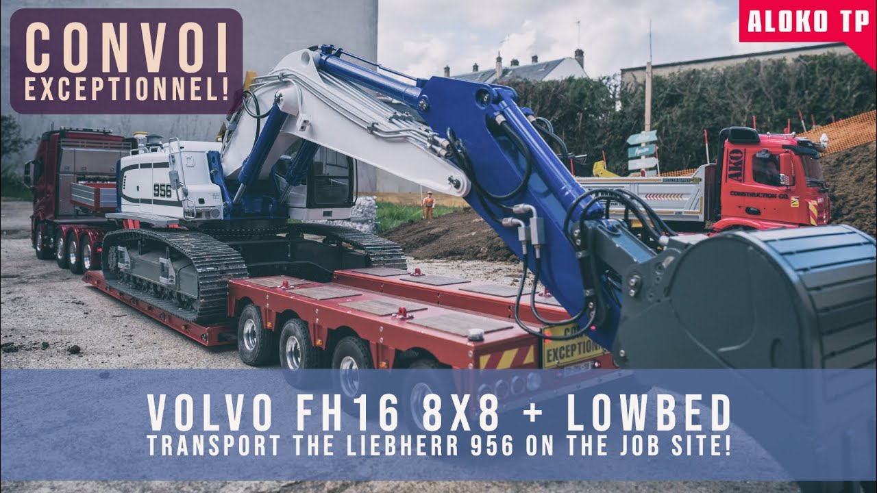 SCALECLUB Volvo FH16 8x8 to carry the Premacon Liebherr 956 and the Cat 330F on site!