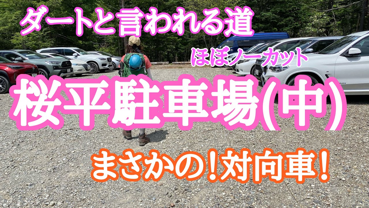 【桜平駐車場】八ヶ岳連峰登山口駐車場、桜平駐車場（中）までのダートな道。まさかの対向車！