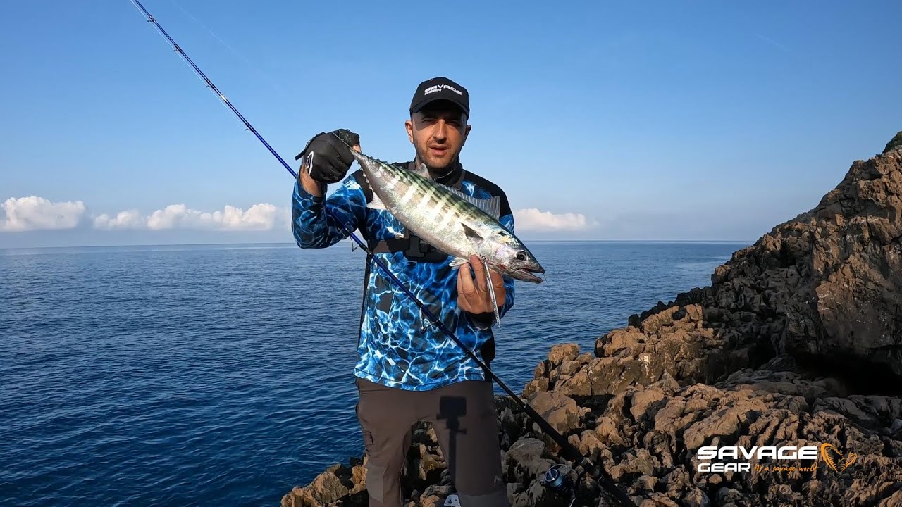 Shore Jigging - Atlantic Bonito - Drone footage live strike