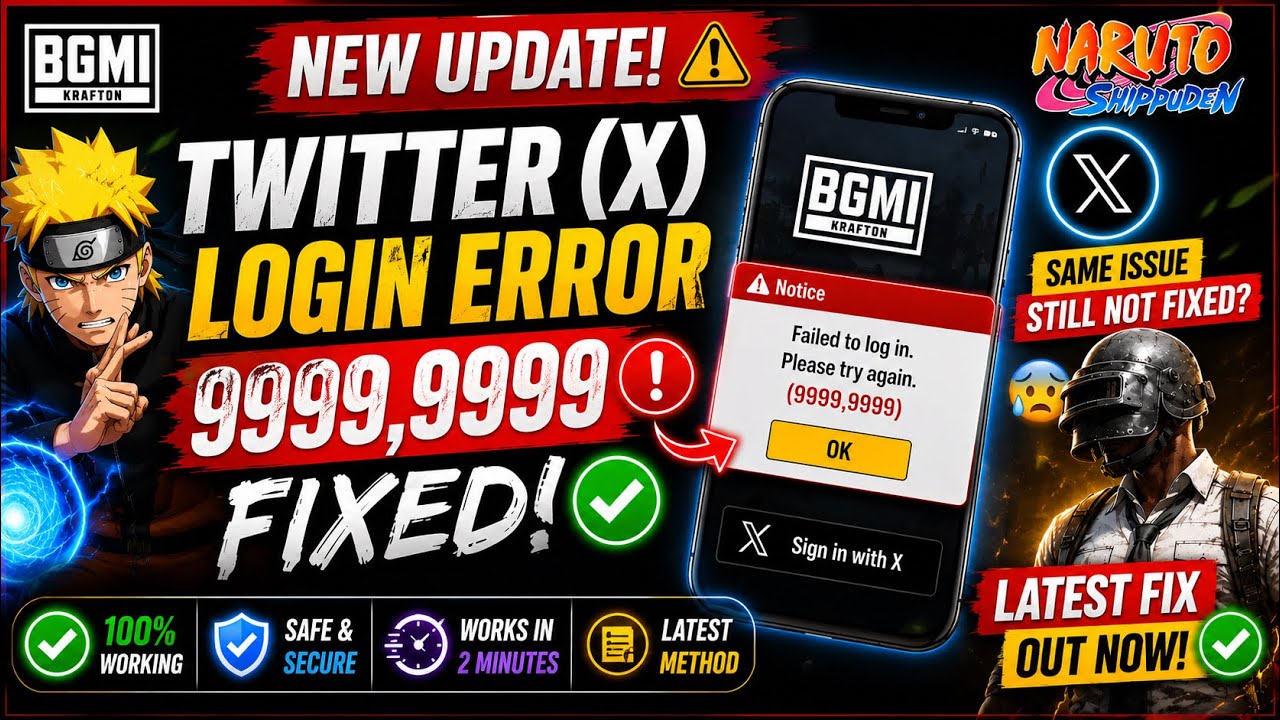 BGMI Latest Update 😱 Twitter (X) Login Error 9999,9999 FIX (2026) | 100% Working Method