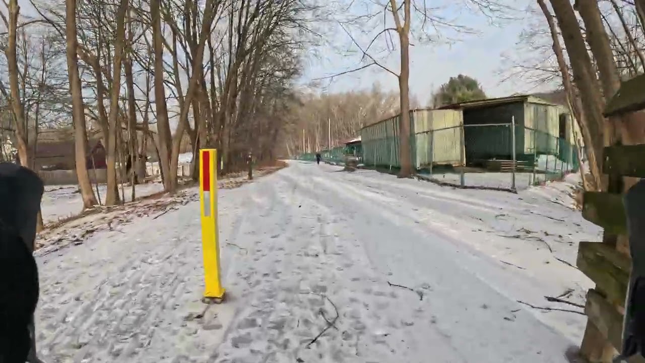 Columbia Trail Ice Gravel Biking - Town Crossing on Way Out (Part 3)