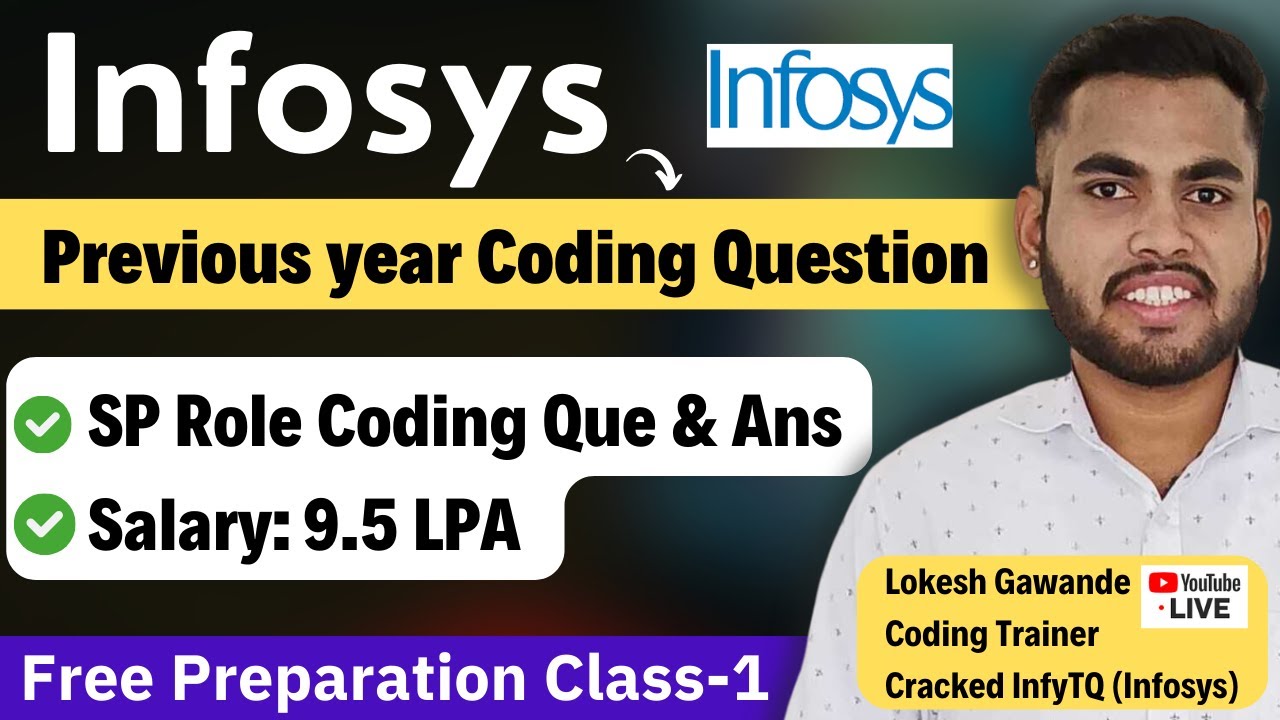 Infosys Specialist Programmer Previous Year Coding Question & Solution | Class-1 | Infosys  Hiring