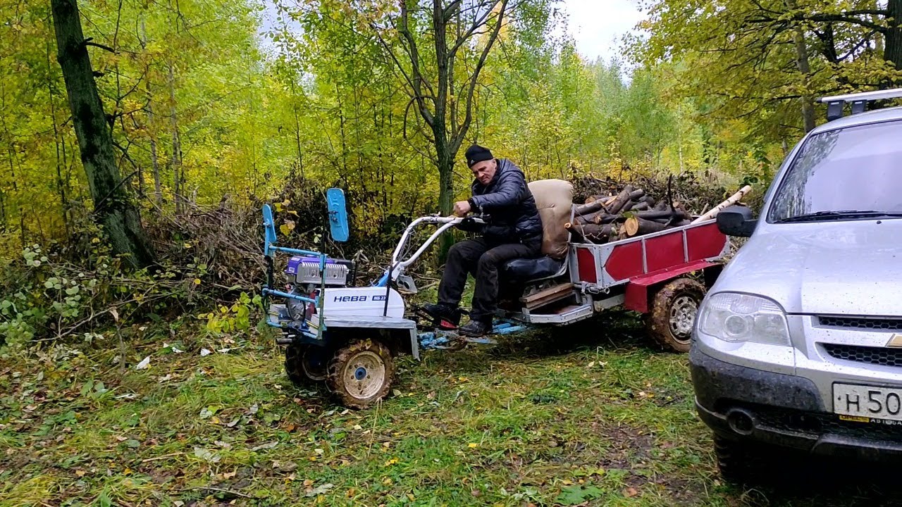 Поездка в лес за дровами на мотоблоке Нева МБ23