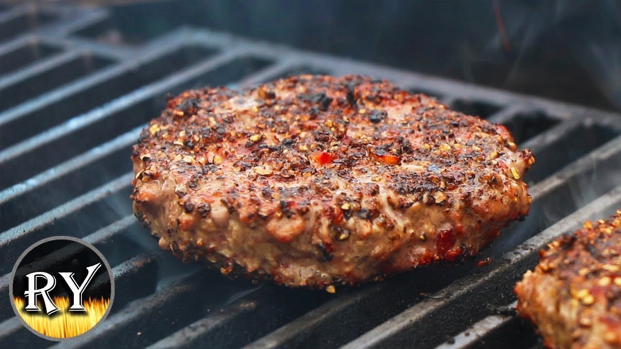 Pepper Crusted Pancetta Burger Grilled On The Weber Kettle