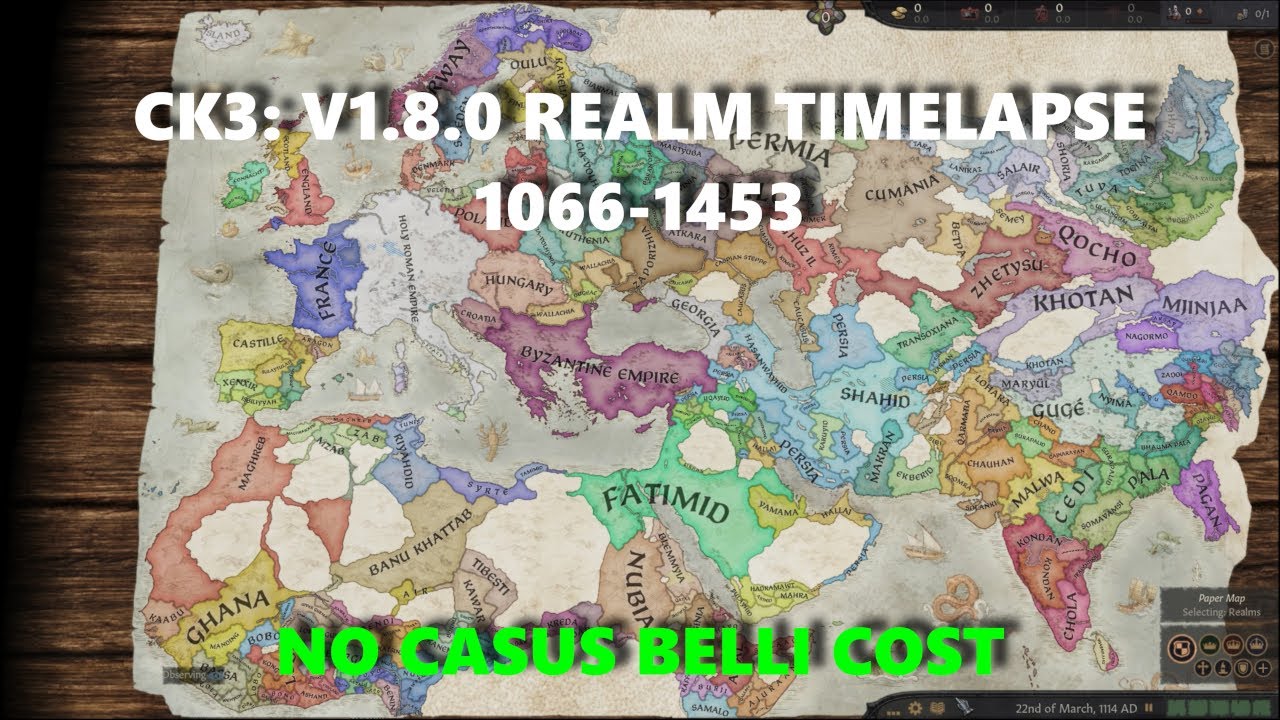 CK3: V1.8.0: 1066-1453 Realm Timelapse: No Casus Belli Cost