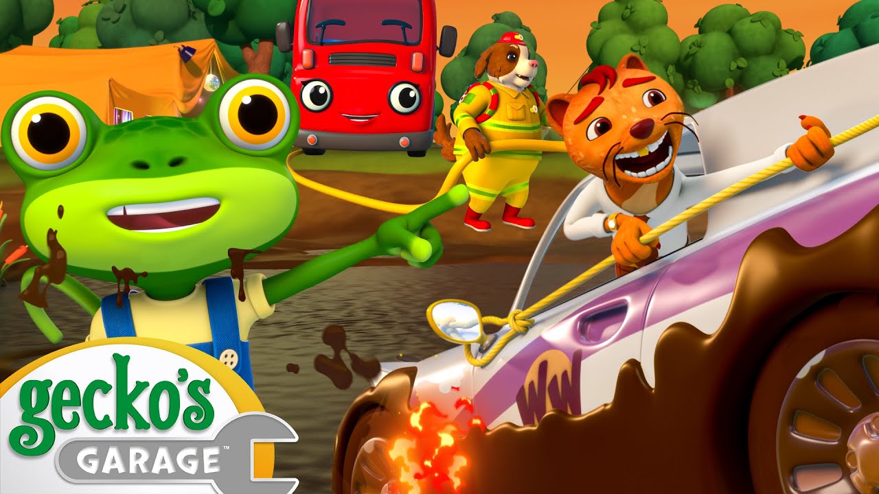 Firetruck's Muddy Rescue | Gecko the Mechanic | Vehicle Repair Cartoons | Buses, Trucks and Cars