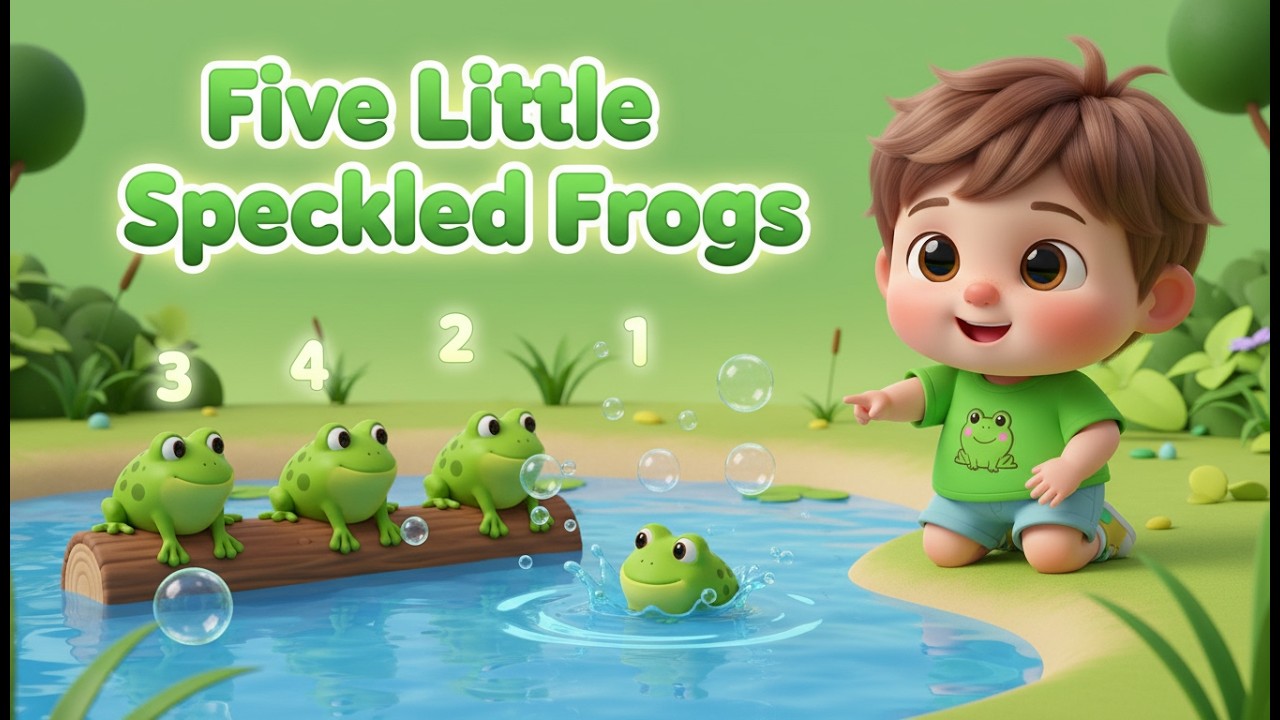 Five Little Speckled Frogs – Nursery Rhyme, Toddler Learning, Counting, and Pond Adventure