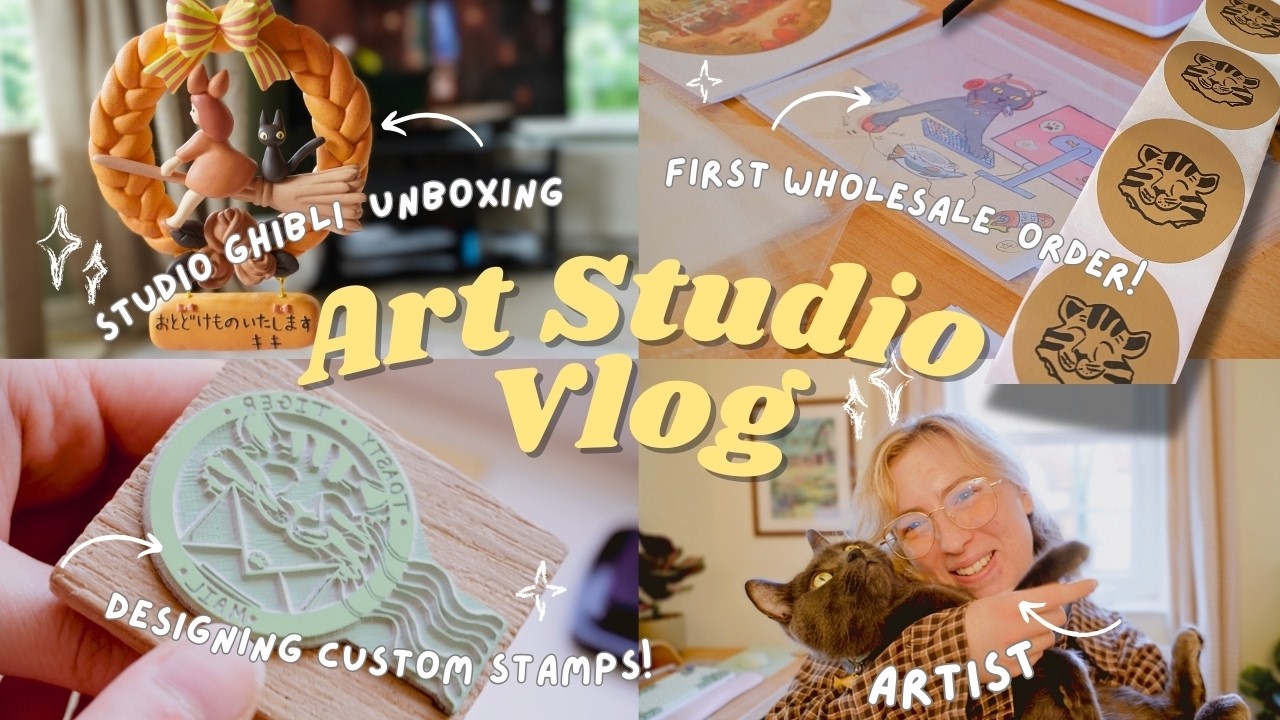 Art Studio Vlog 006 ✿ Unboxing Custom Stamps, Studio Ghibli merch, first wholesale order! 🧹🐈‍⬛🎀