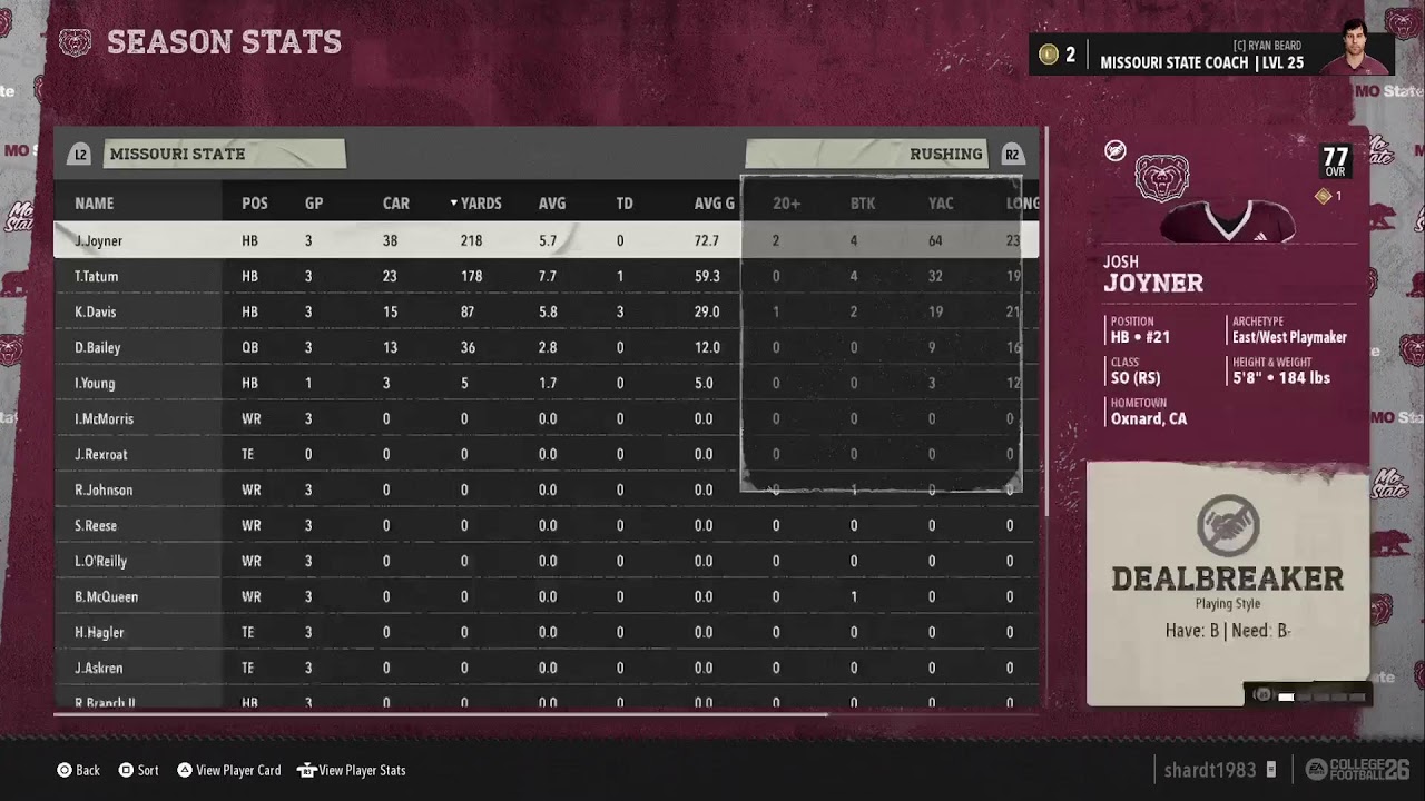 Dynasty Rebuild Missouri State Coach Ryan Beard / Week 2, 2026 Vs UAB 2-0 🏟️🏈💥