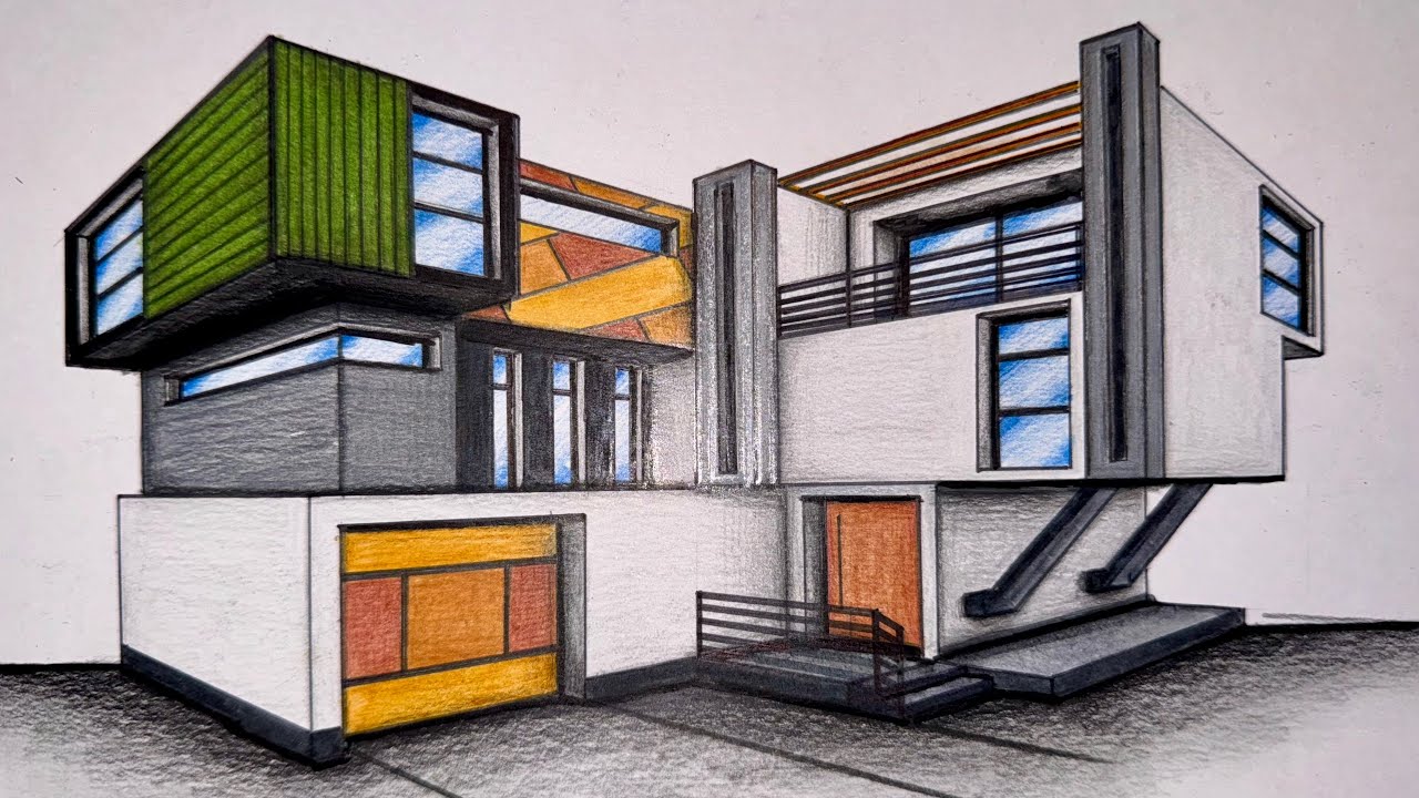 #057 - How to Draw a House in Two Point Perspective