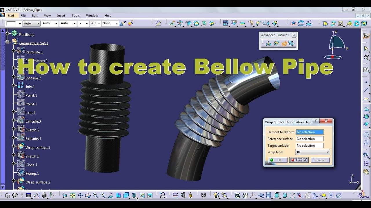 How to create a Bellow Pipe in CATIA V5 using Wrap Surface - CAD Model 02