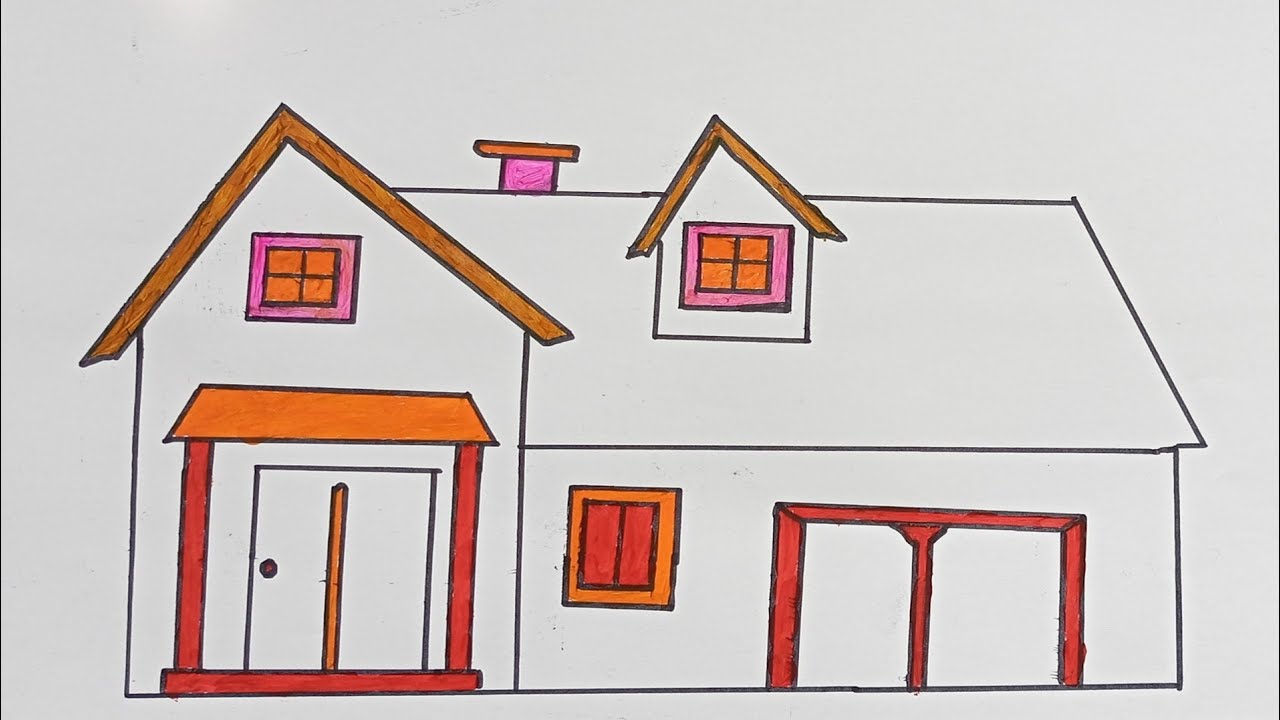 Classic House Drawing Step by Step | Easy Traditional House Sketch & Coloring Tutorial