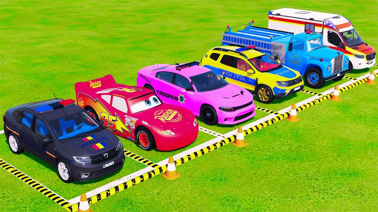POLICE COLORFULL - TRANSPORTING POLICE CARS, AMBULANCE VEHICLES, FIRE TRUCK WITH TRUCK - FS22 #239