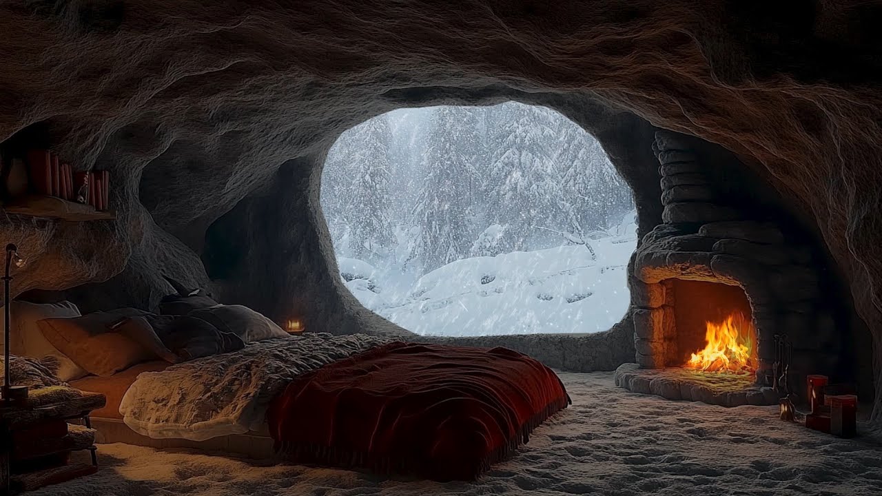 Tranquil Winter Hideaway ❄ Cozy Fireplace and Snowstorm Ambience for Restful Sleep and Relaxation