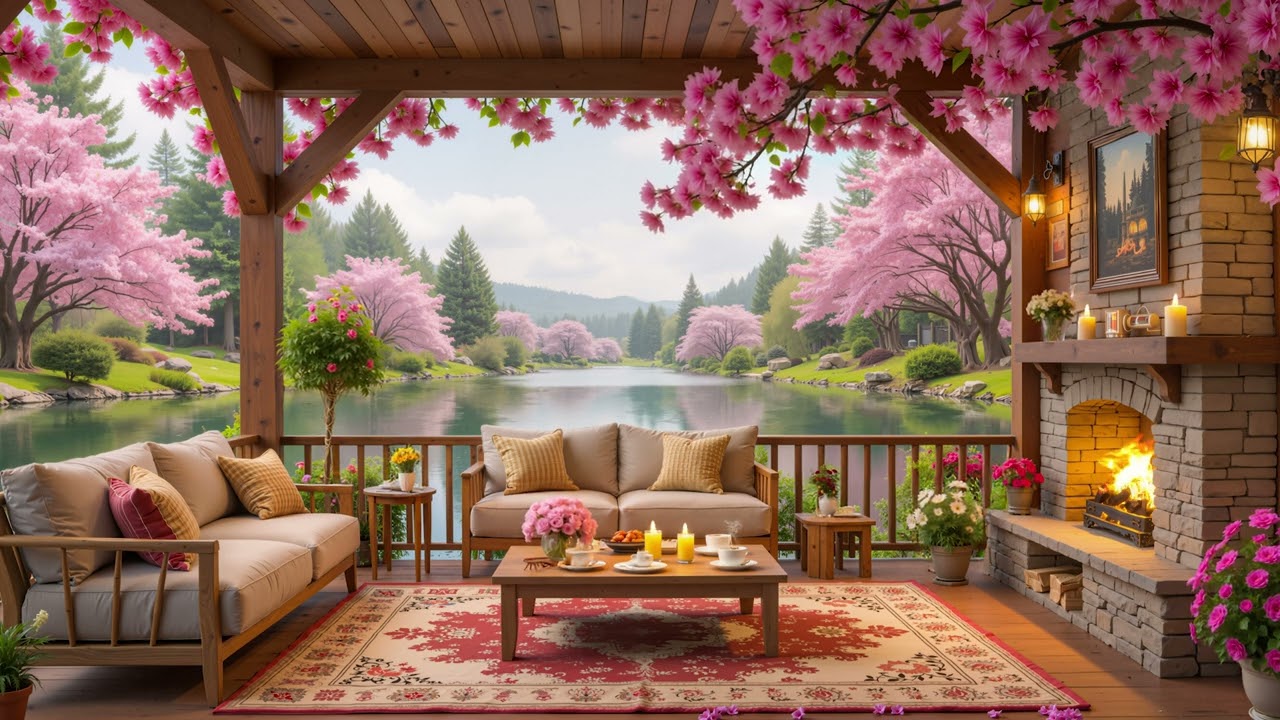 Cozy Spring Ambience 🌺🌿 Soothing Piano Music and Fireplace Sounds for Calm & Focus